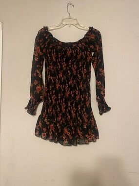 Forever 21 Black Floral Mini Dress with Red and Green Accents